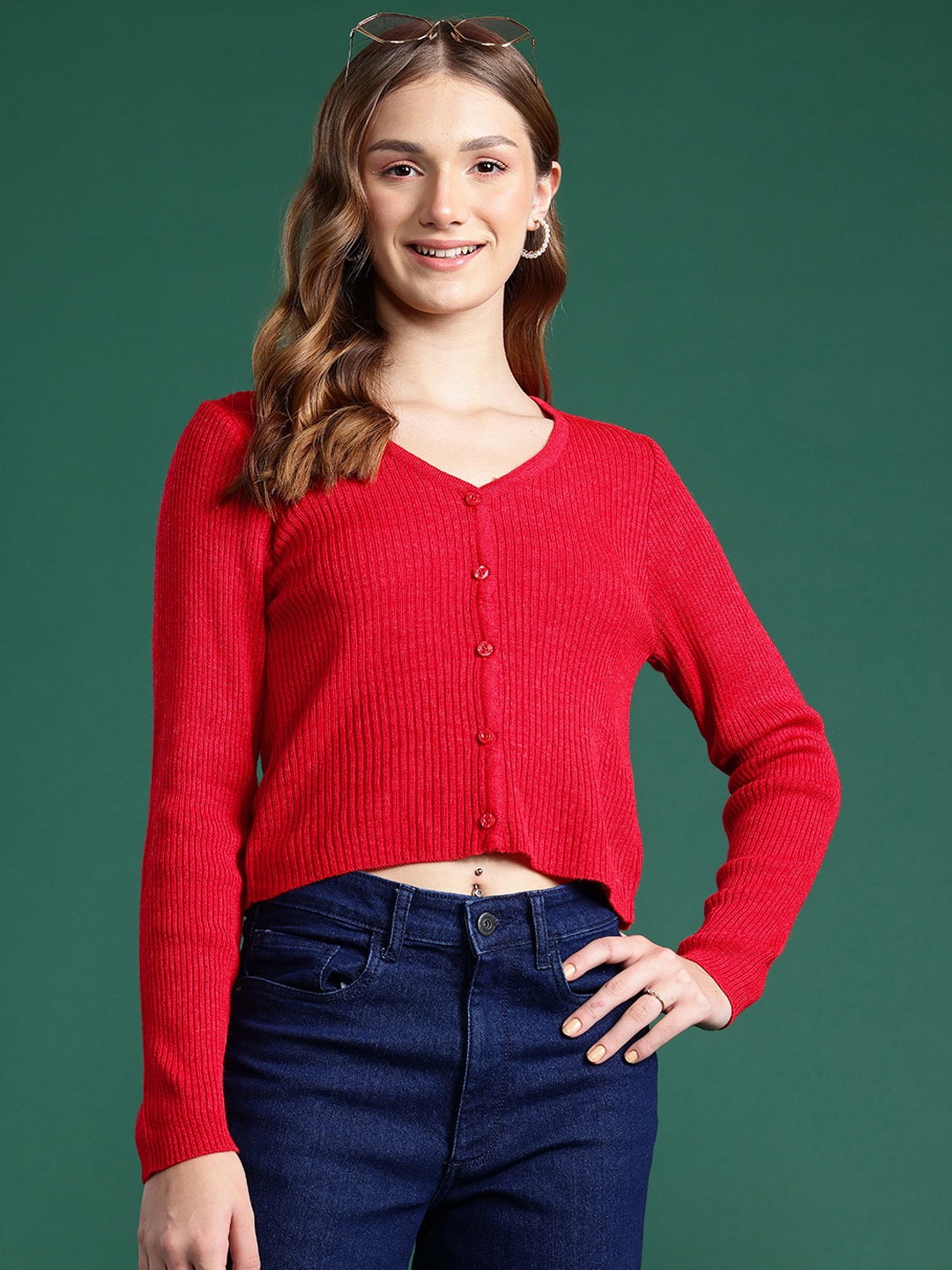 

DressBerry V-Neck Cardigan, Red