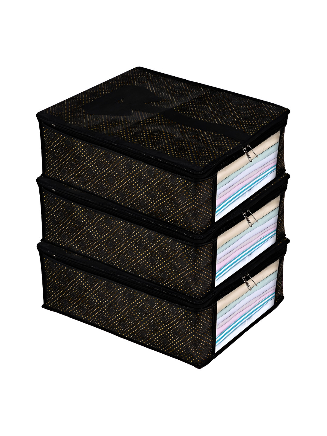

Kuber Industries Black & Gold Toned 3 Pcs Printed Water Resistant Multi-Utility Organisers
