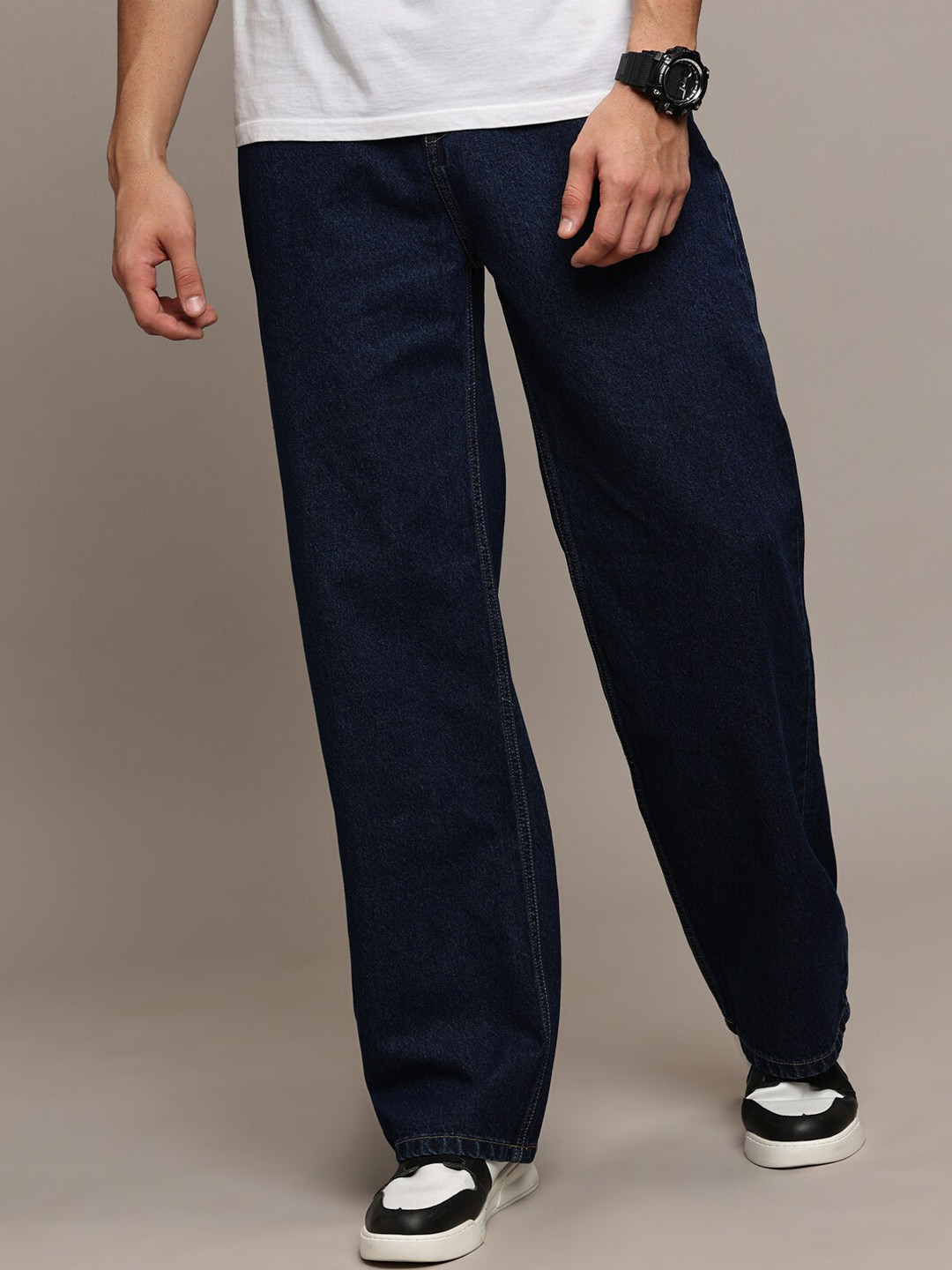 

The Roadster Lifestyle Co. Blue Men Pure Cotton Wide Leg Jeans, Navy blue