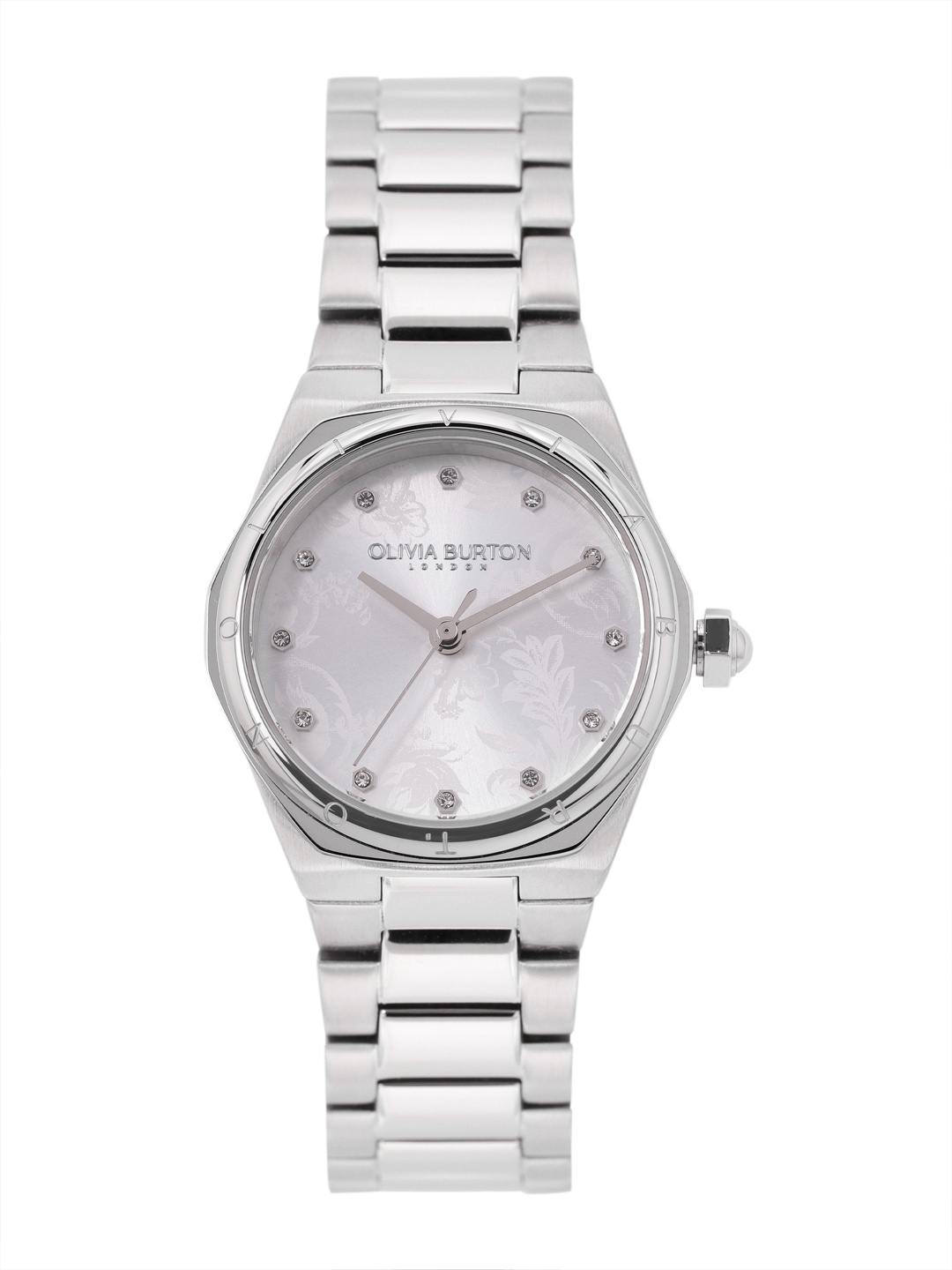 

Olivia Burton Women Mini Hexa Damask Embellished Analogue Watch 24000108-Silver