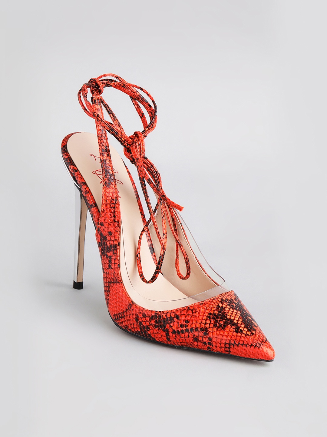 

Mykono Printed Pointed Toe Stiletto Heeled Pumps, Orange