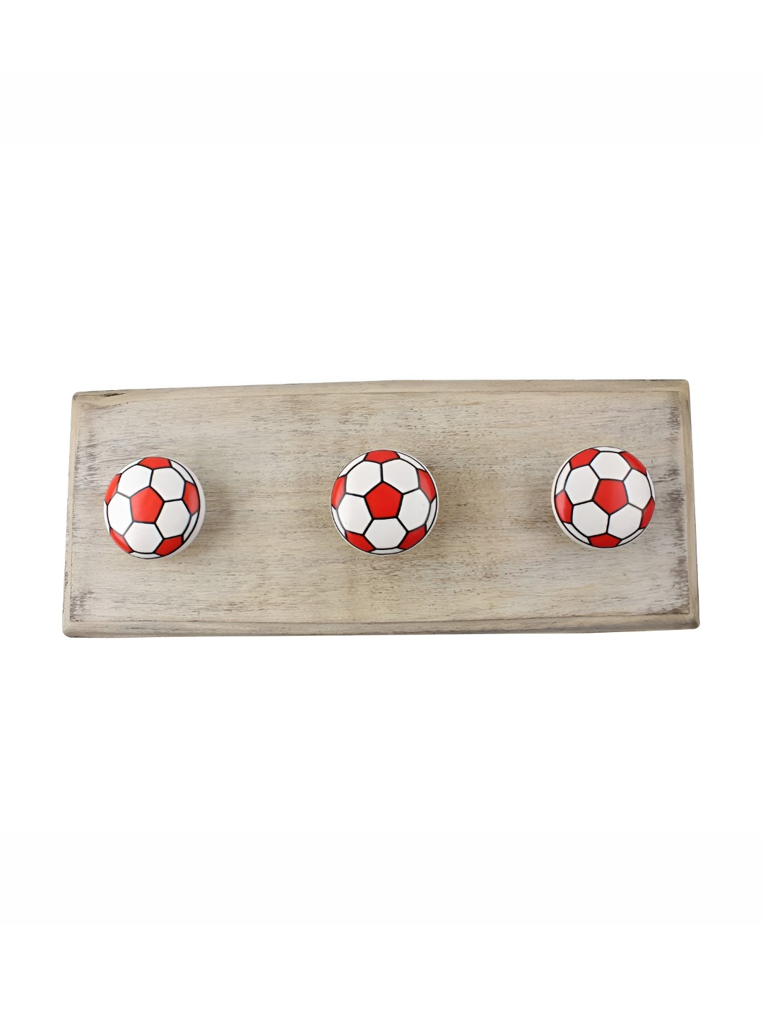 

Indianshelf Beige & White Football Printed Melon Rectangle Shape Wooden Wall Hook, Red