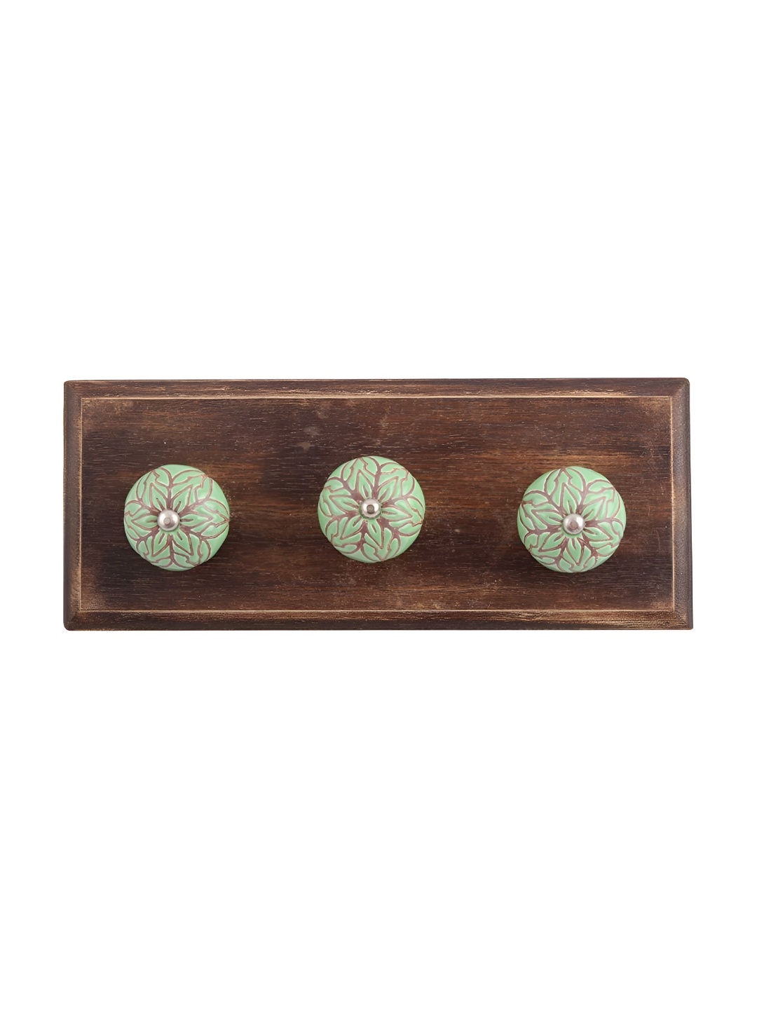 

Indianshelf Brown & Green Floral Printed Melon Rectangle Shape Wooden Wall Hook