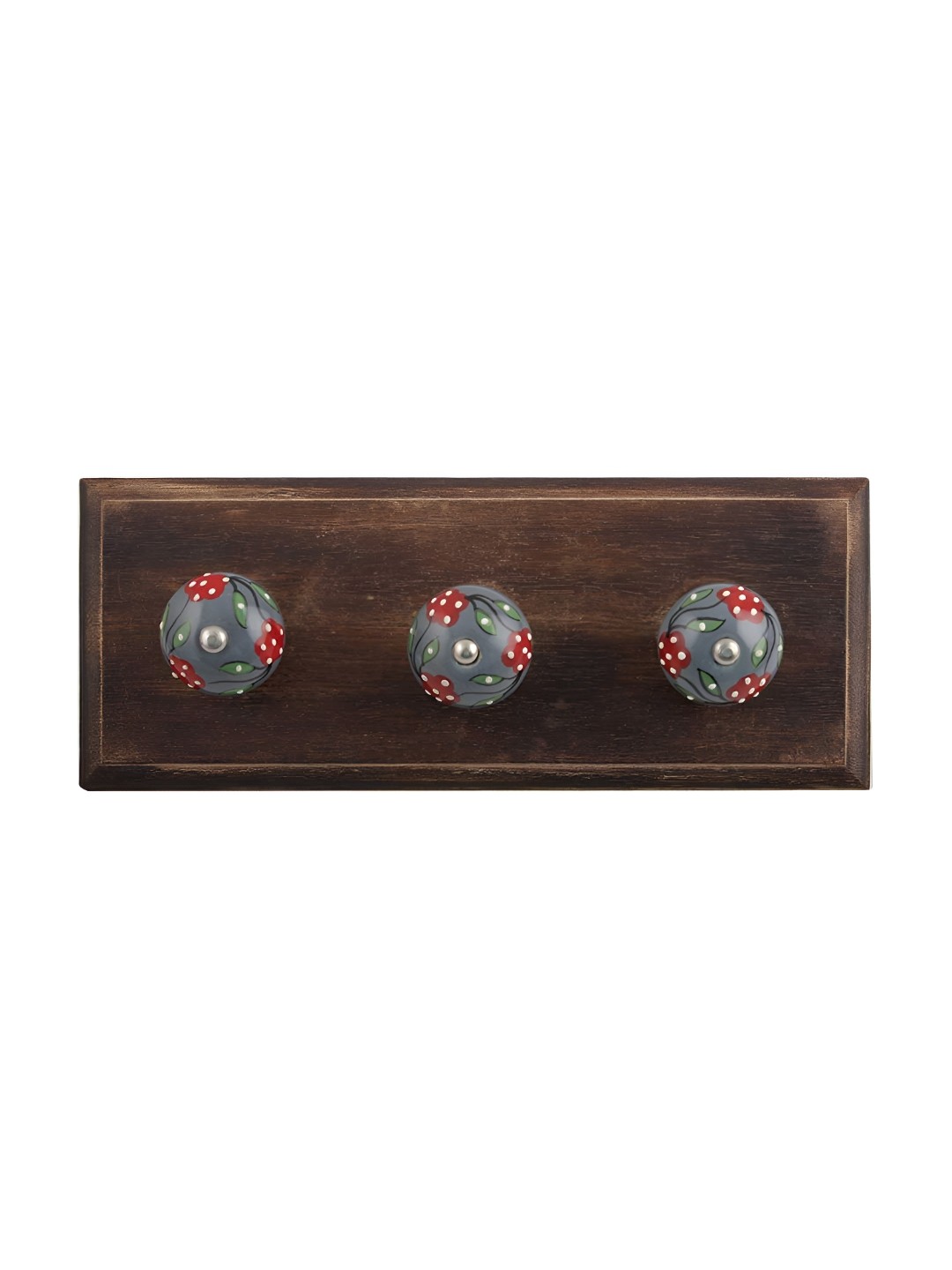

Indianshelf Green 3 Hooks Leaf Flower Wooden Wall Key Holder