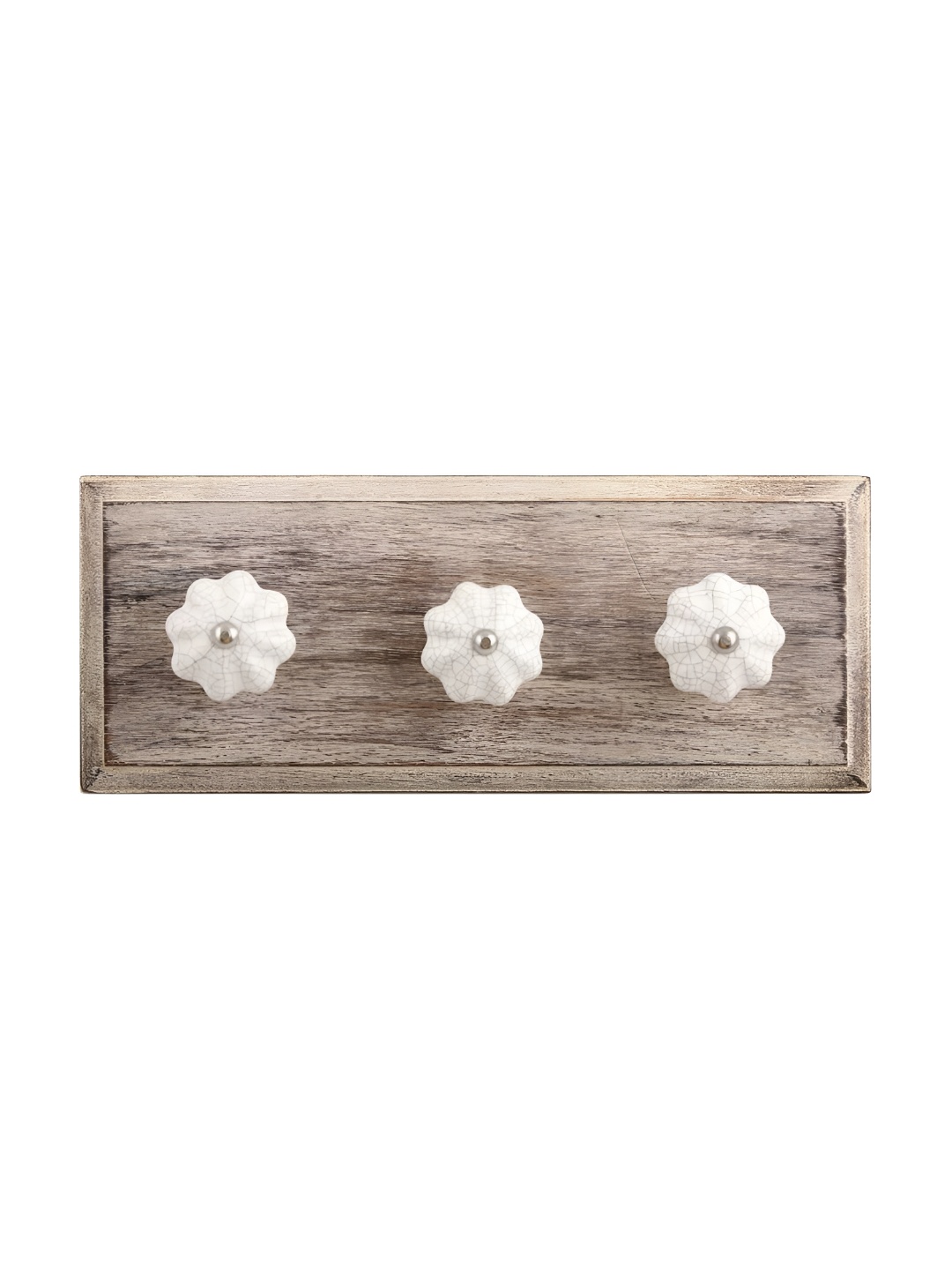 

Indianshelf White & Brown Textured Wooden Wall 3 Hooks Key Holder