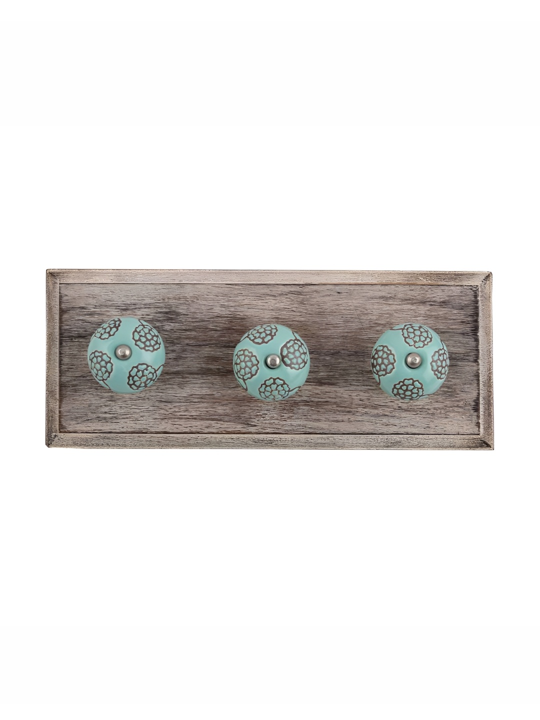 

Indianshelf Brown & Green Floral Wooden Wall 3 Hooks Key Holder
