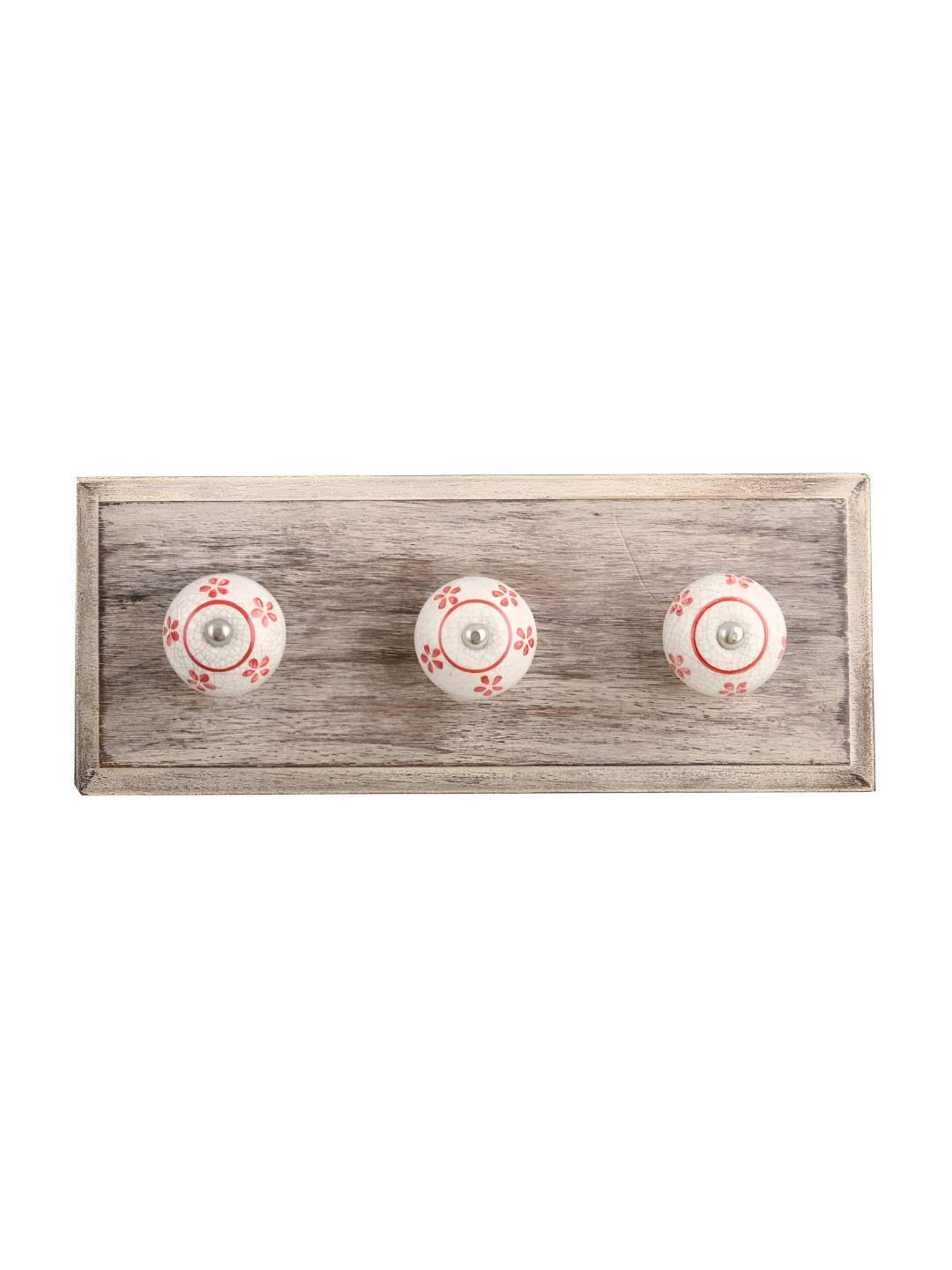 

Indianshelf Red & White Floral Printed Crackle Melon Rectangle Shape Wooden Wall Hook