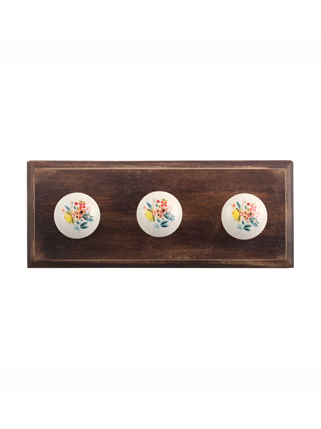 

Indianshelf Brown & White Floral Printed Melon Rectangle Shape Wooden Wall Hook
