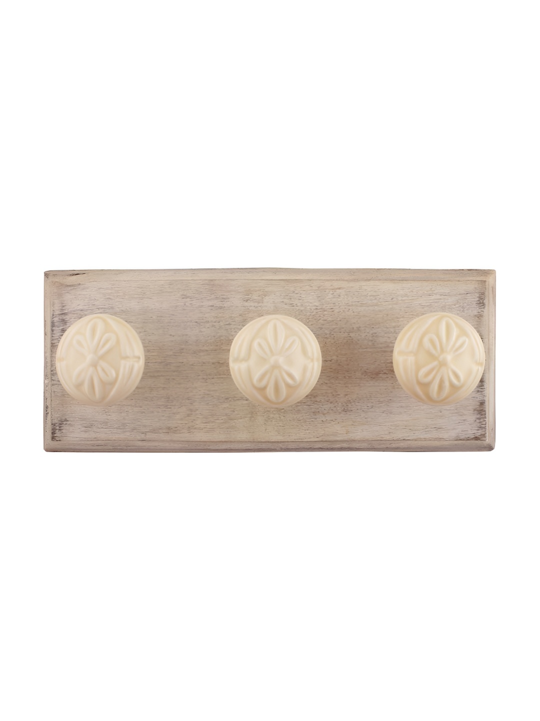 

Indianshelf Cream & Beige Anemone Flower Melon Rectangle Shape Wooden Wall Hook