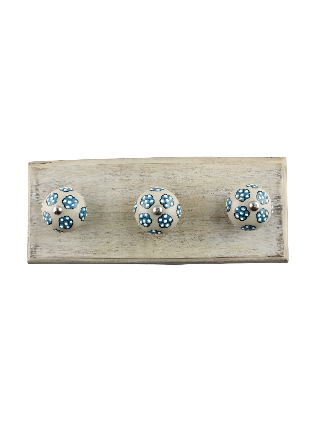 

Indianshelf Beige & Turquoise Blue Floral Printed Melon Rectangle Shape Wooden Wall Hook