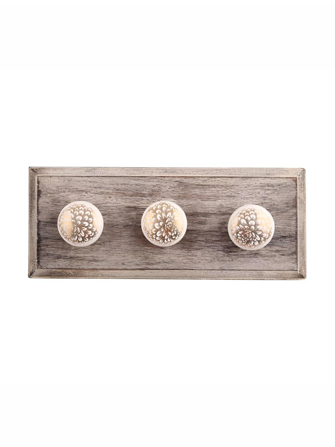 

Indianshelf Beige & White Floral Printed Melon Rectangle Shape Wooden Wall Hook