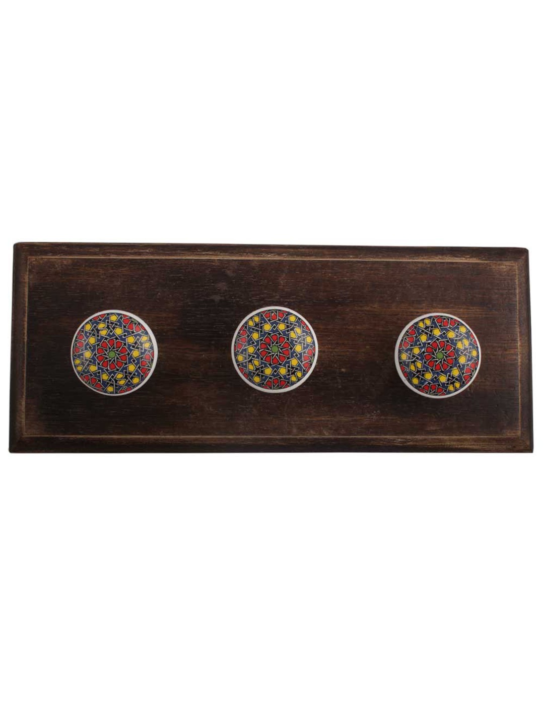 

Indianshelf Red & Blue Floral Printed Wooden Wall 3 Hooks Key Holder