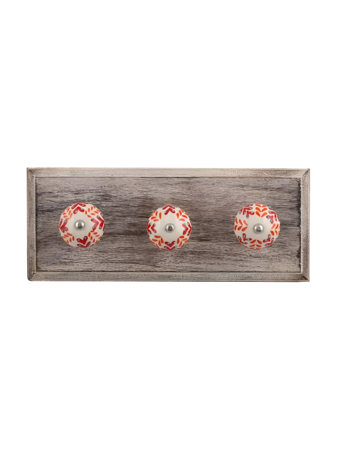 

Indianshelf Orange & White Floral Printed Wooden Wall 3 Hooks Key Holder