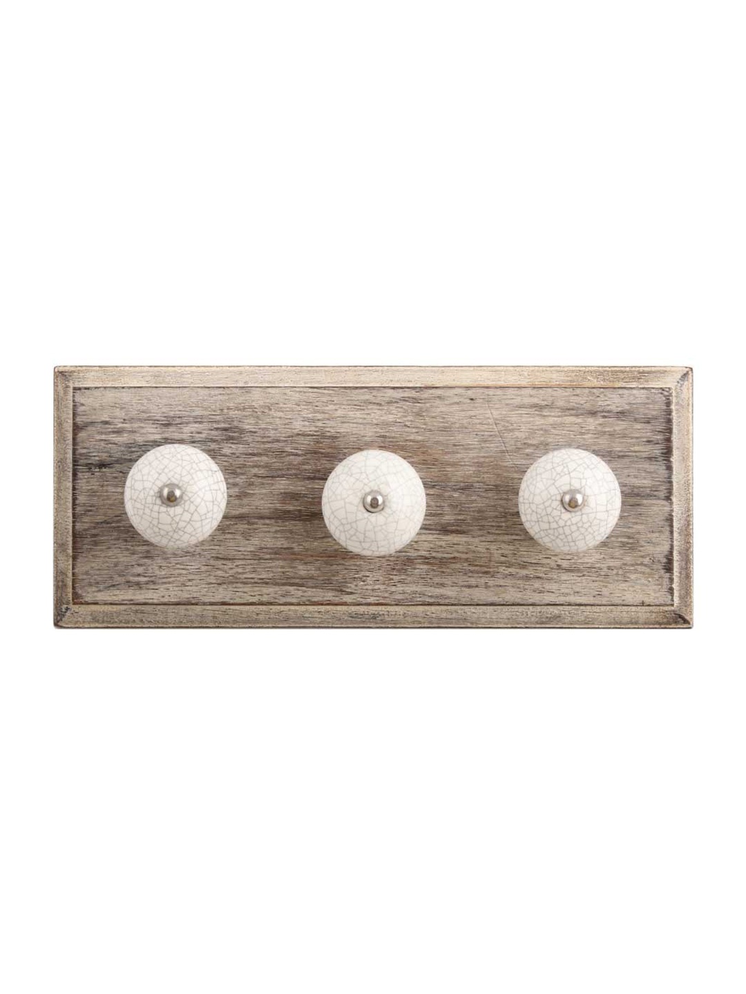 

Indianshelf White & Beige Crackle Printed Wooden Wall 3 Hooks Key Holder