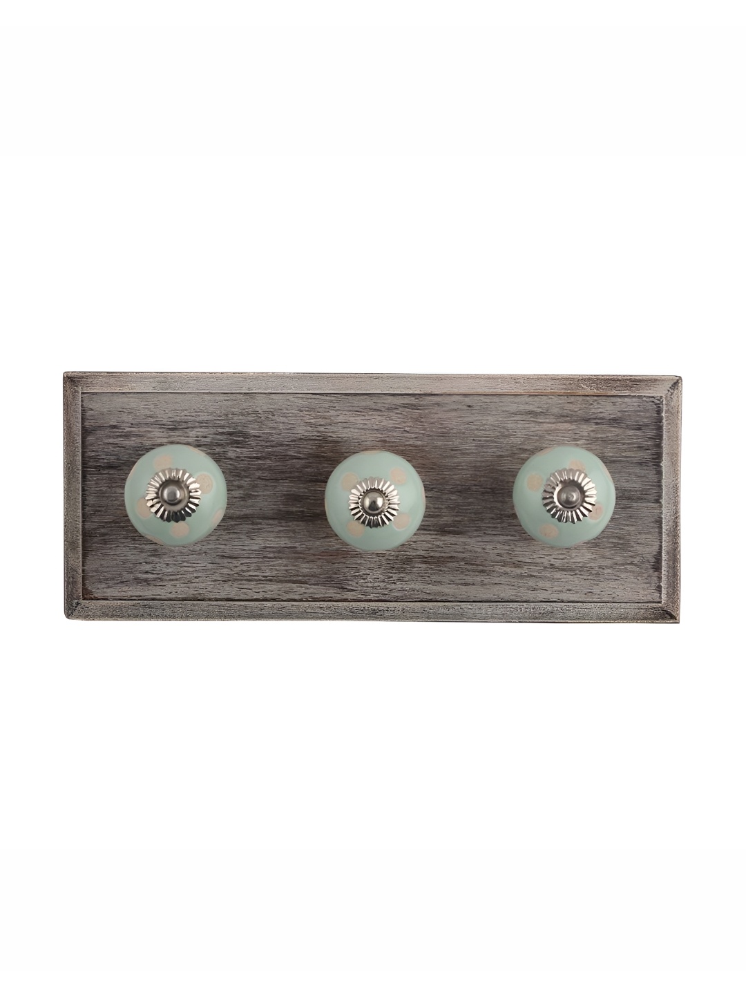 

Indianshelf Green & Beige Textured Wooden Wall 3 Hooks Key Holder