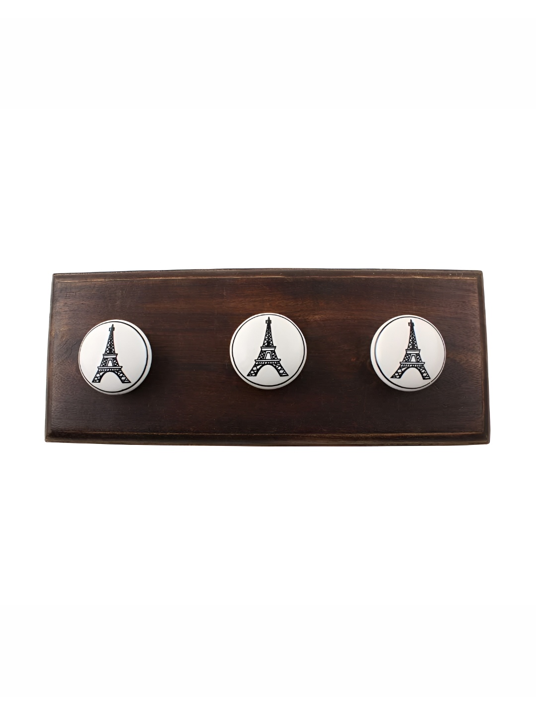 

Indianshelf Brown & White Wooden Eiffel Tower Printed Wall Hooks Holder