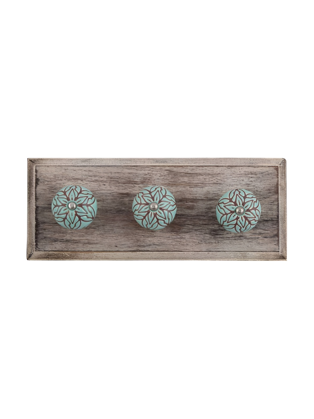 

Indianshelf Green & Beige Wooden Floral Etched Wall Hooks Holder