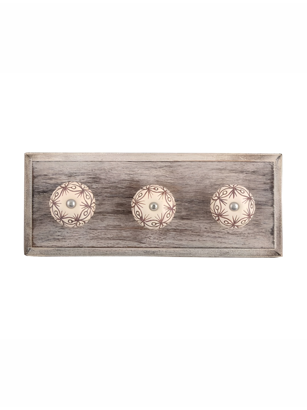 

Indianshelf Cream & Beige Wooden Floral Printed Wall Hooks Holder