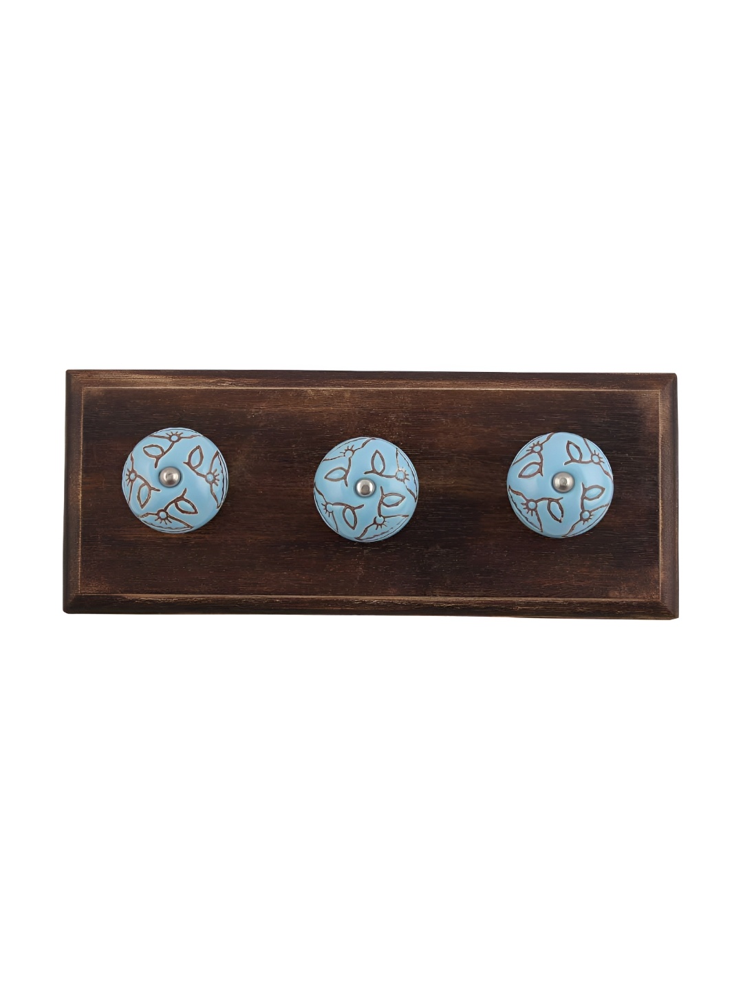 

Indianshelf Turquoise Blue & Red Wooden Calla Lily Etched Wall Hooks Holder