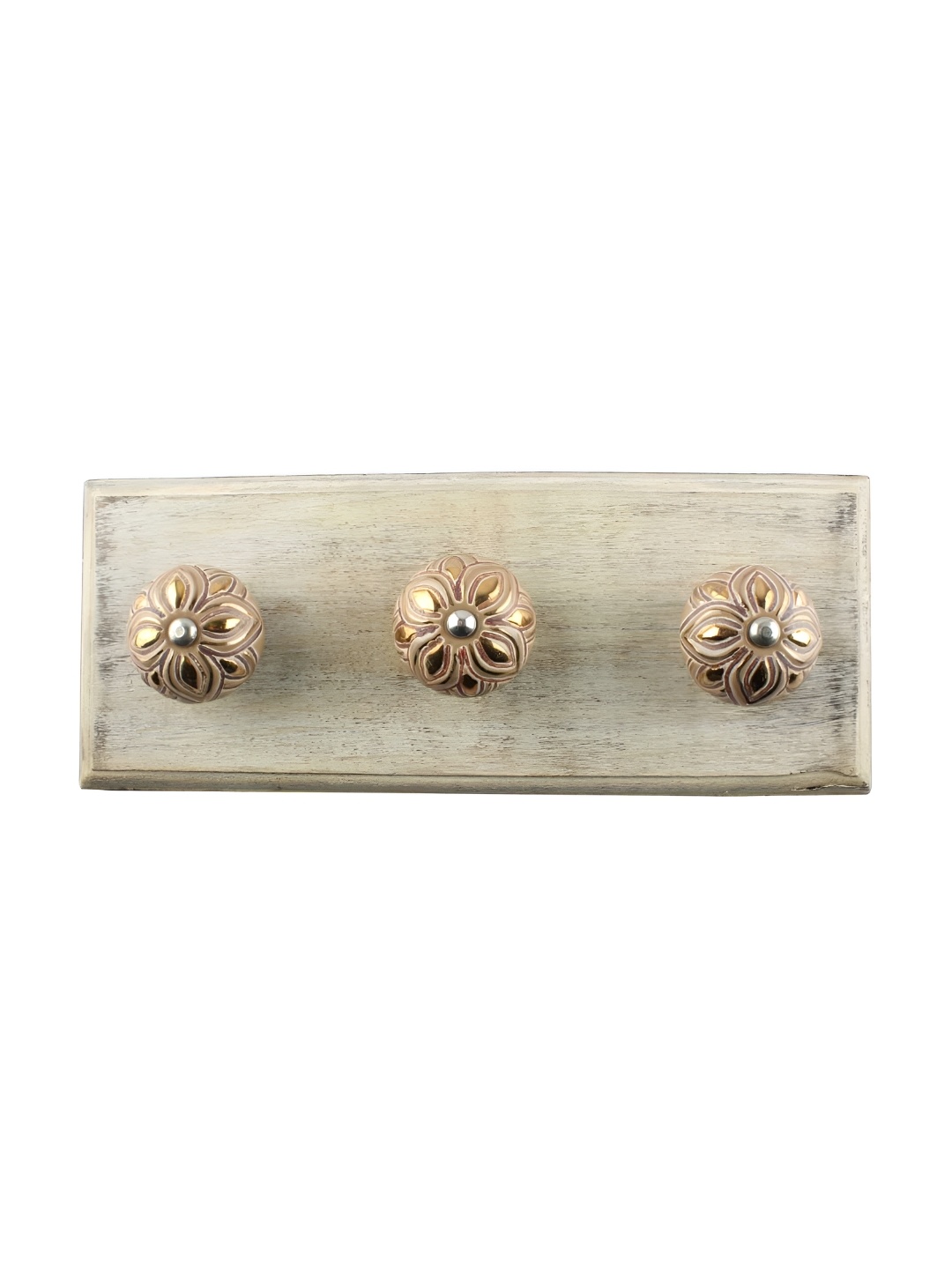 

Indianshelf Beige Wooden Leaf Floral Wall Hooks Holder