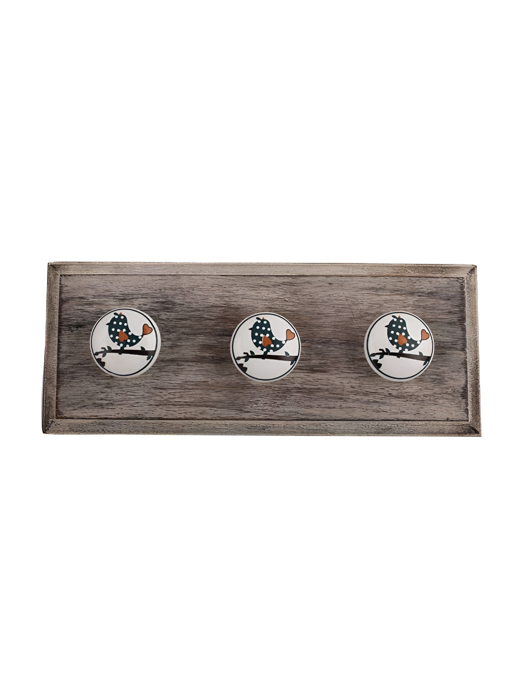 

Indianshelf Green & Beige Printed Wooden Wall 3 Hooks Key Holder
