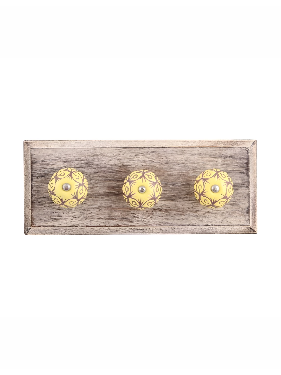 

Indianshelf Yellow & Beige Wooden Wall 3 Hooks Key Holder