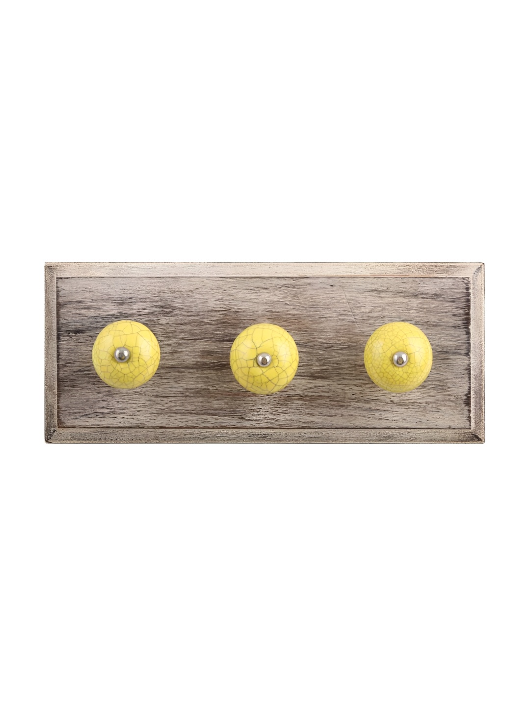 

Indianshelf Yellow &Beige Wooden Wall 3 Hooks Key Holder