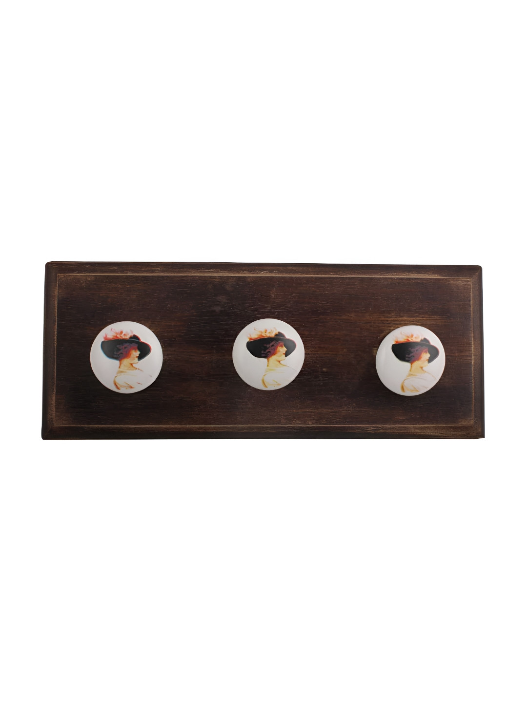 

Indianshelf Brown & White Printed Wooden Wall 3 Hooks Key Holder