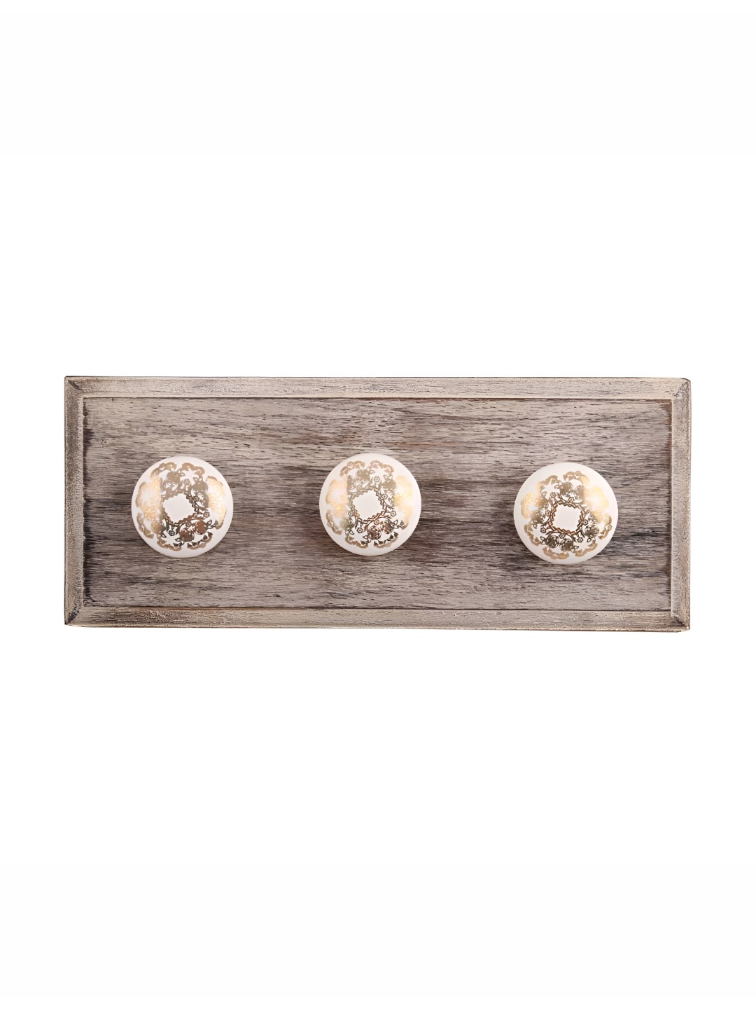 

Indianshelf Beige Printed Wooden Wall 3 Hooks Key Holder