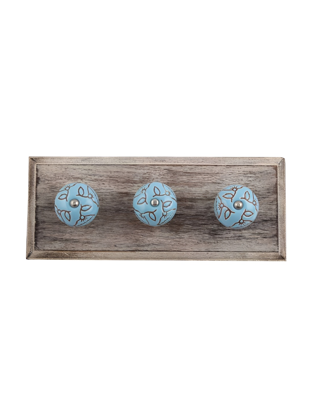 

Indianshelf Beige & Turquoise Blue Floral Etched Melon Rectangle Shape Wooden Key Holder