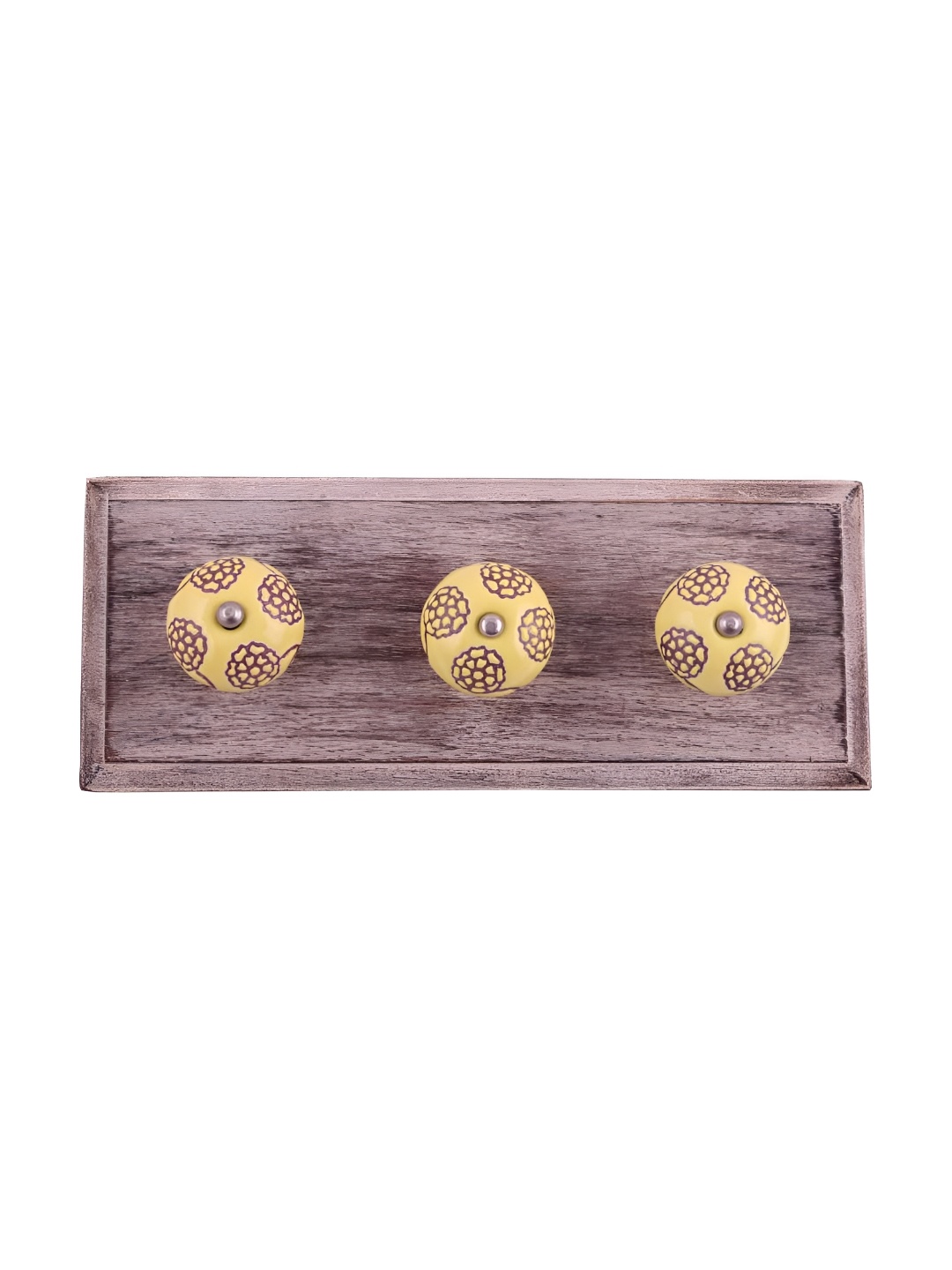 

Indianshelf Brown & Yellow Floral Printed Melon Rectangle Shape Wooden Wall Hook