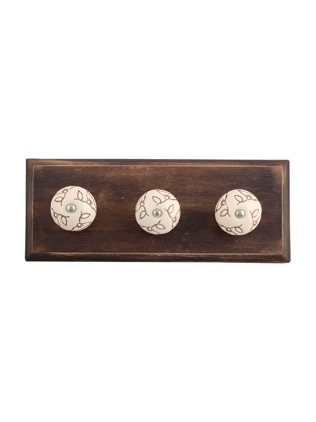 

Indianshelf Brown & Cream-Coloured Floral Etched Melon Rectangle Shape Wooden Wall Hook