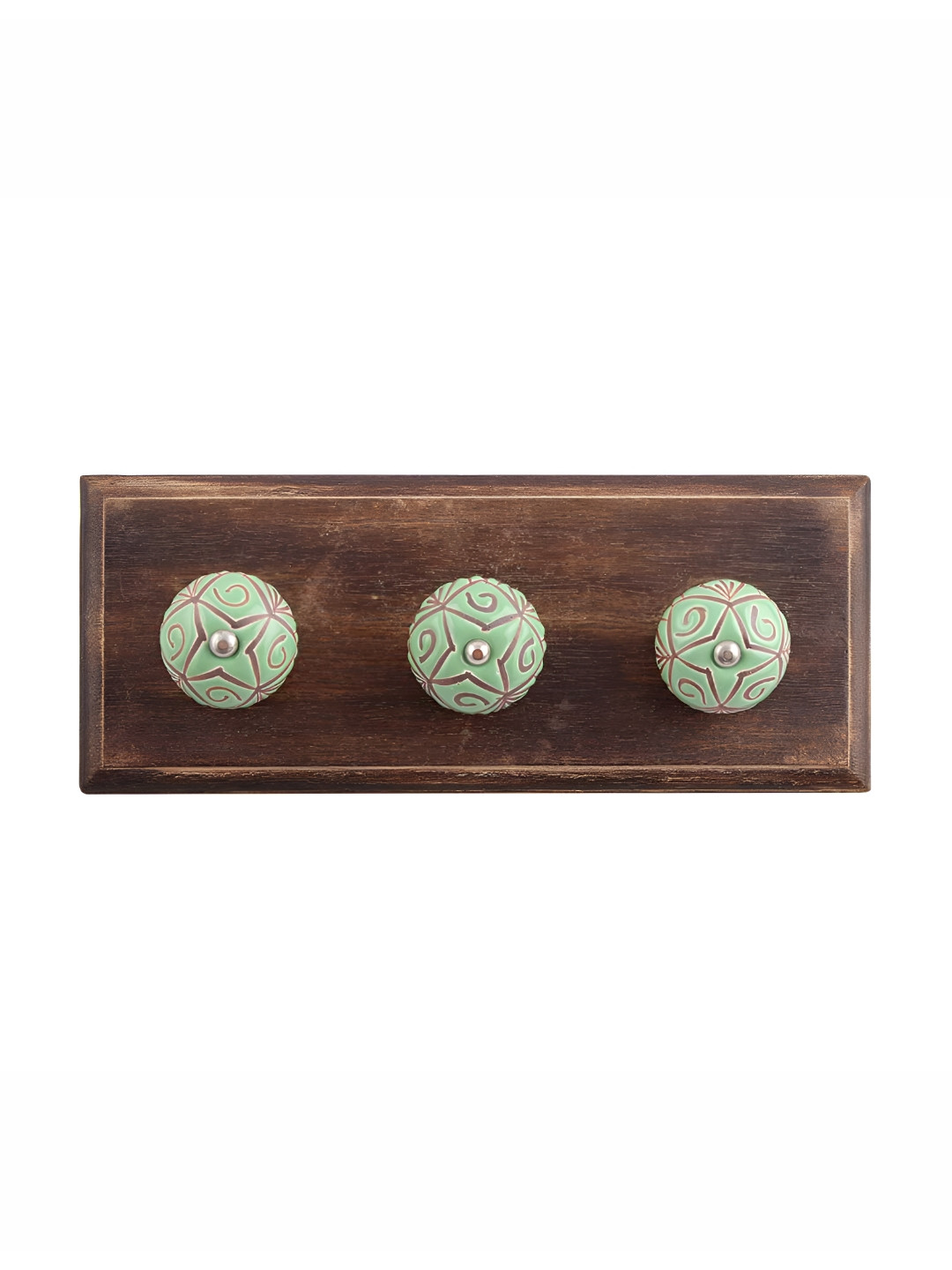 

Indianshelf Green & Brown Floral Etched Wall Hooks Holder