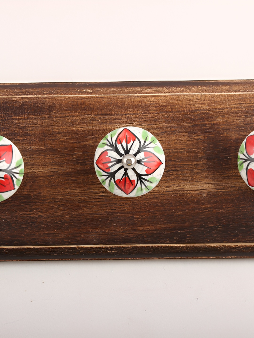 

Indianshelf Brown & Red Floral Printed Melon Rectangle Shape Wooden Wall Hook
