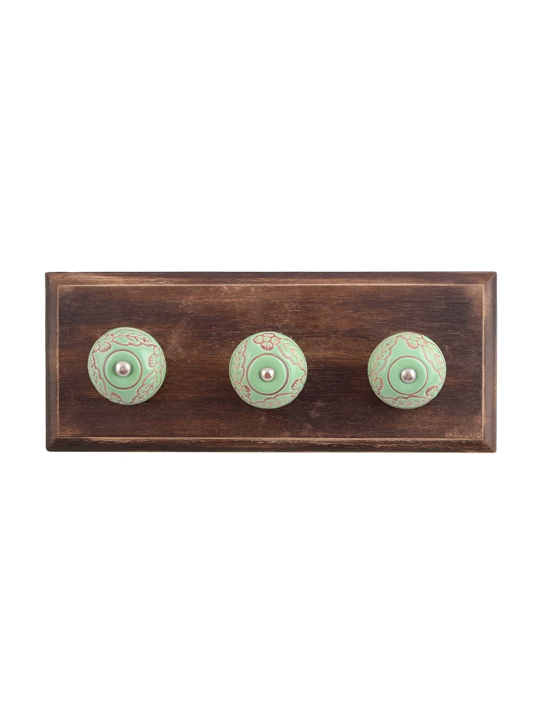 

Indianshelf Green & Browm Leaf Etched Wall Hooks Holder