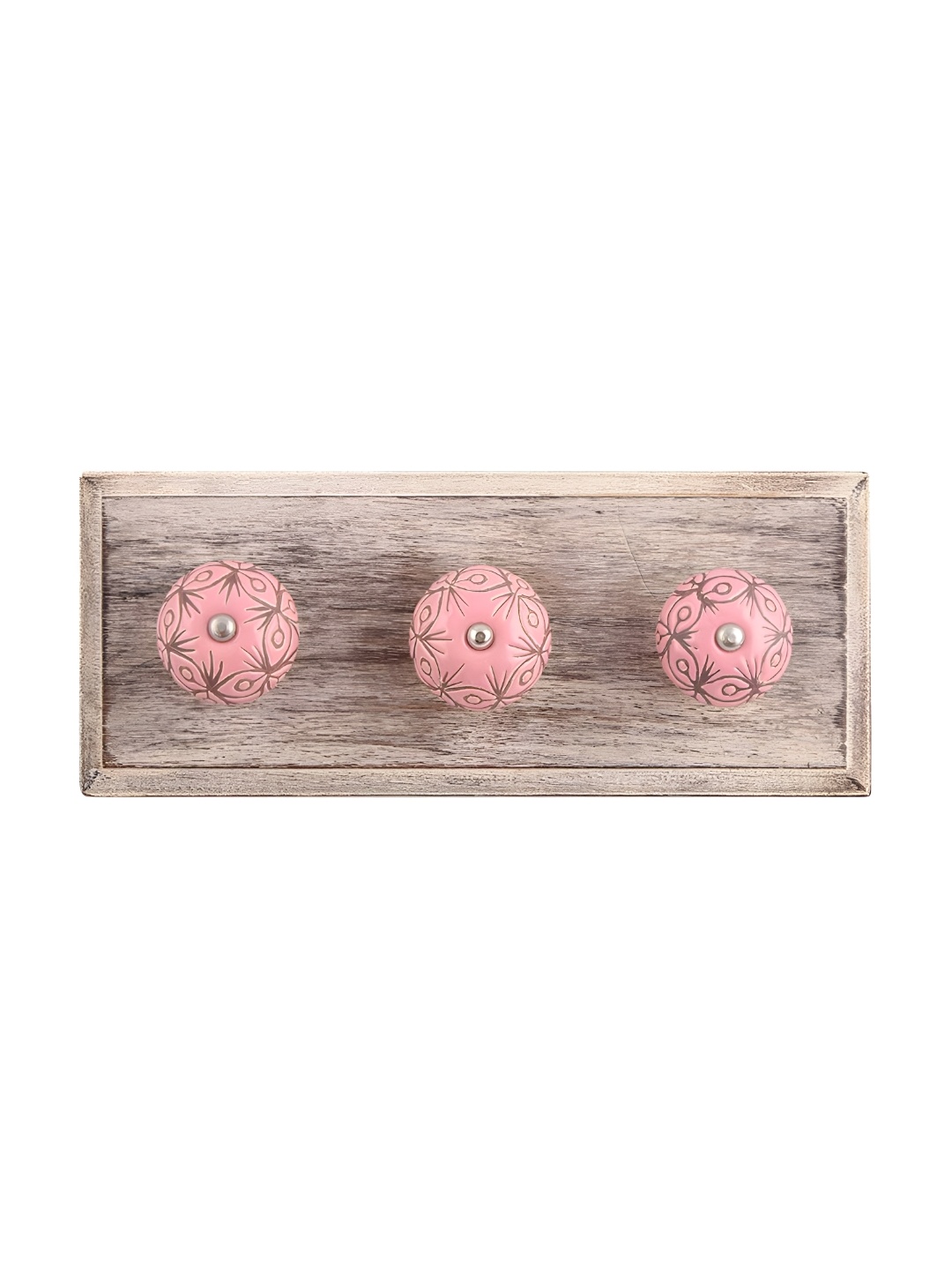 

Indianshelf Beige & Pink Floral Etched Melon Rectangle Shape Wooden Wall Hook