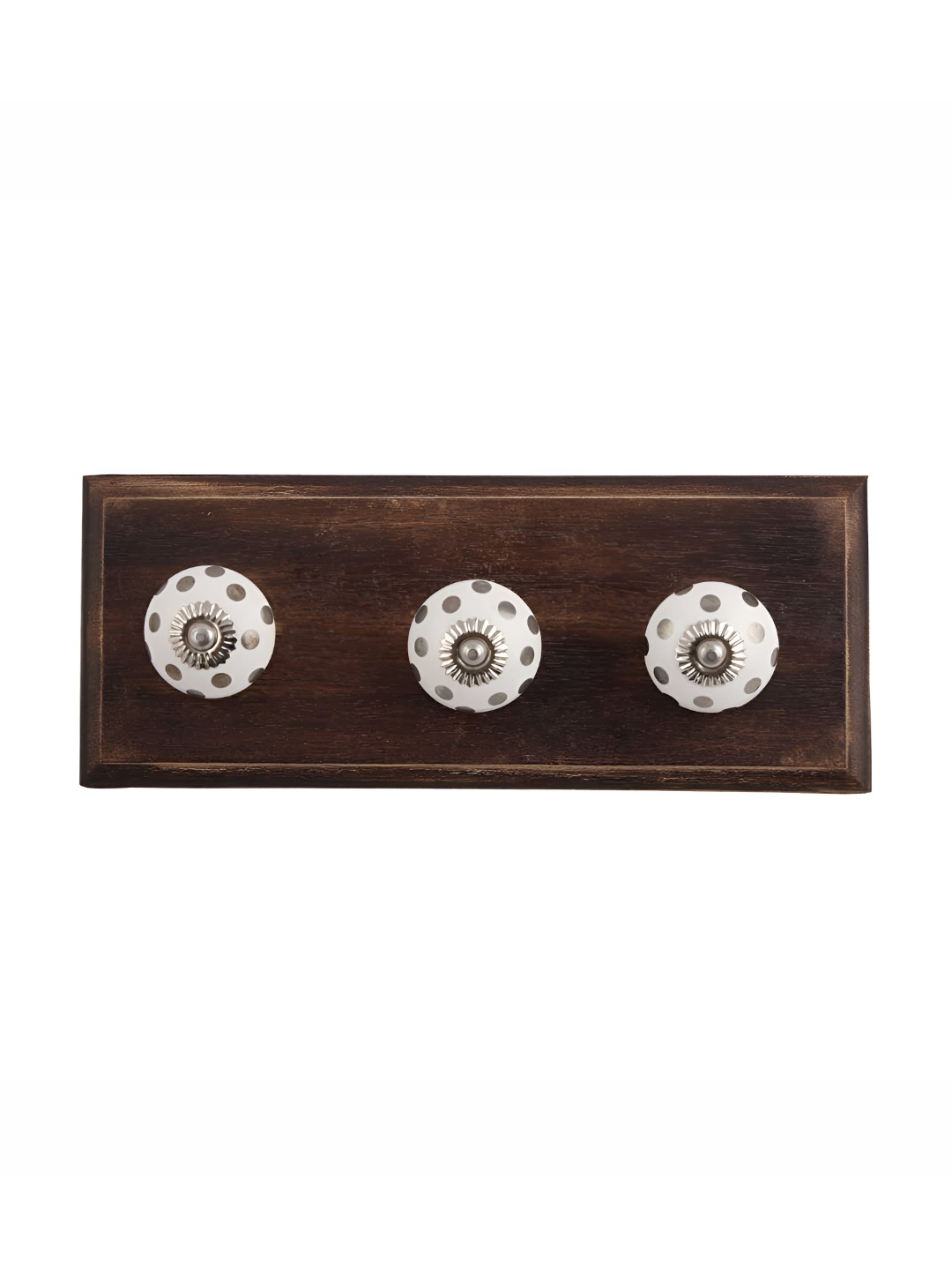 

Indianshelf Brown & White Dot Printed Melon Rectangle Shape Wooden Wall Hook