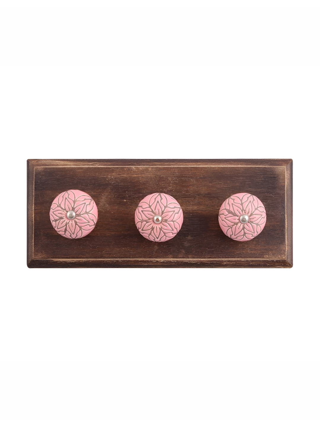

Indianshelf Pink & Brown Floral Etched Melon Rectangle Shape Wooden Key Holder