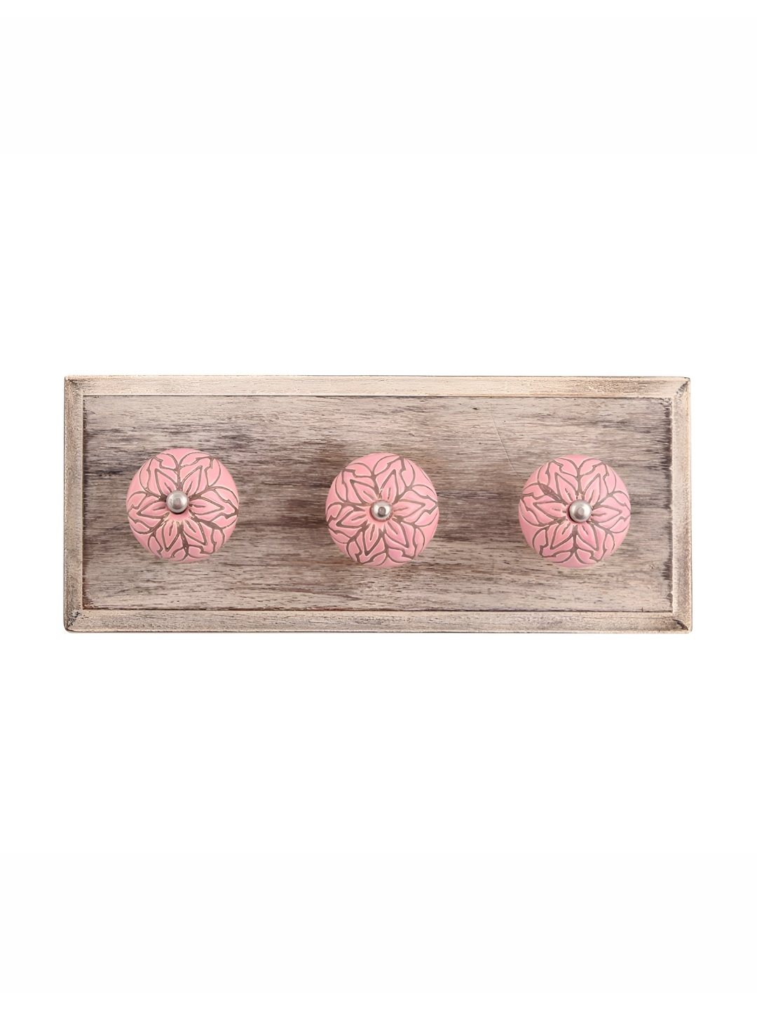 

Indianshelf Pink & Beige Floral Wooden Wall Hooks Holder