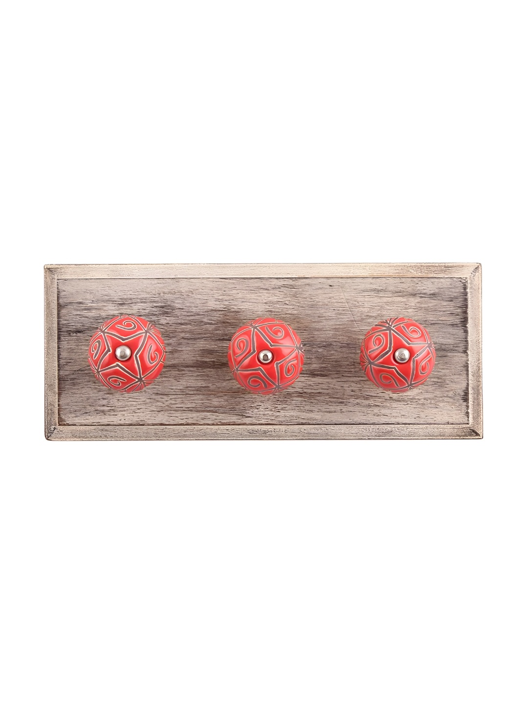 

Indianshelf Red & Beige Floral Wooden Wall Hooks Holder