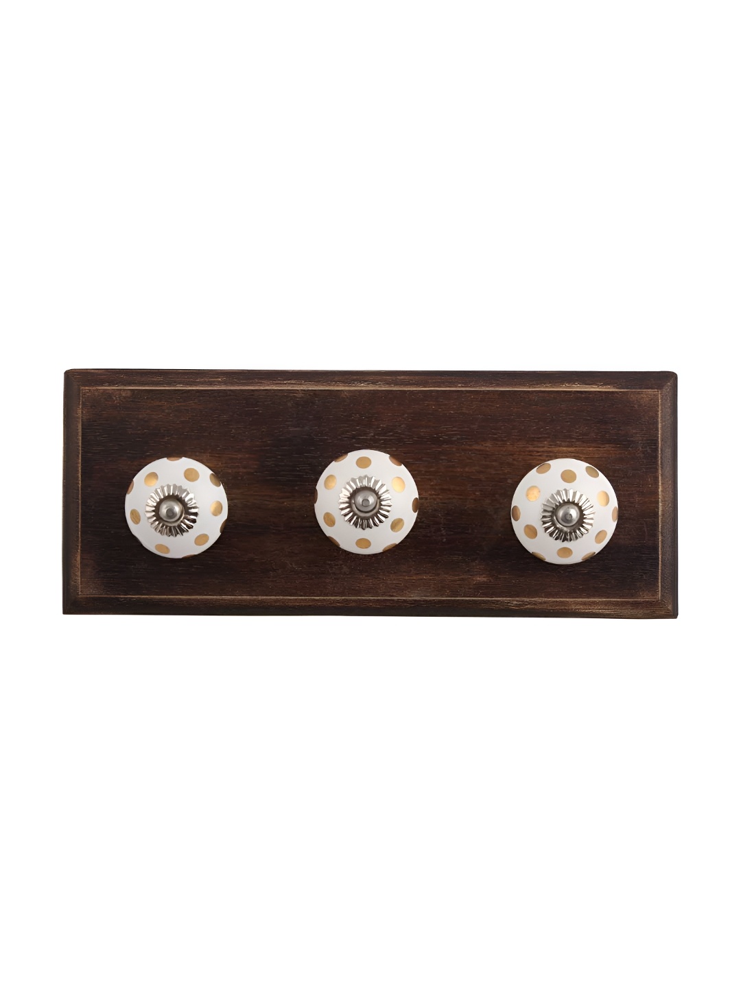 

Indianshelf Brown & Beige Dot Printed Wooden Wall Hooks Holder