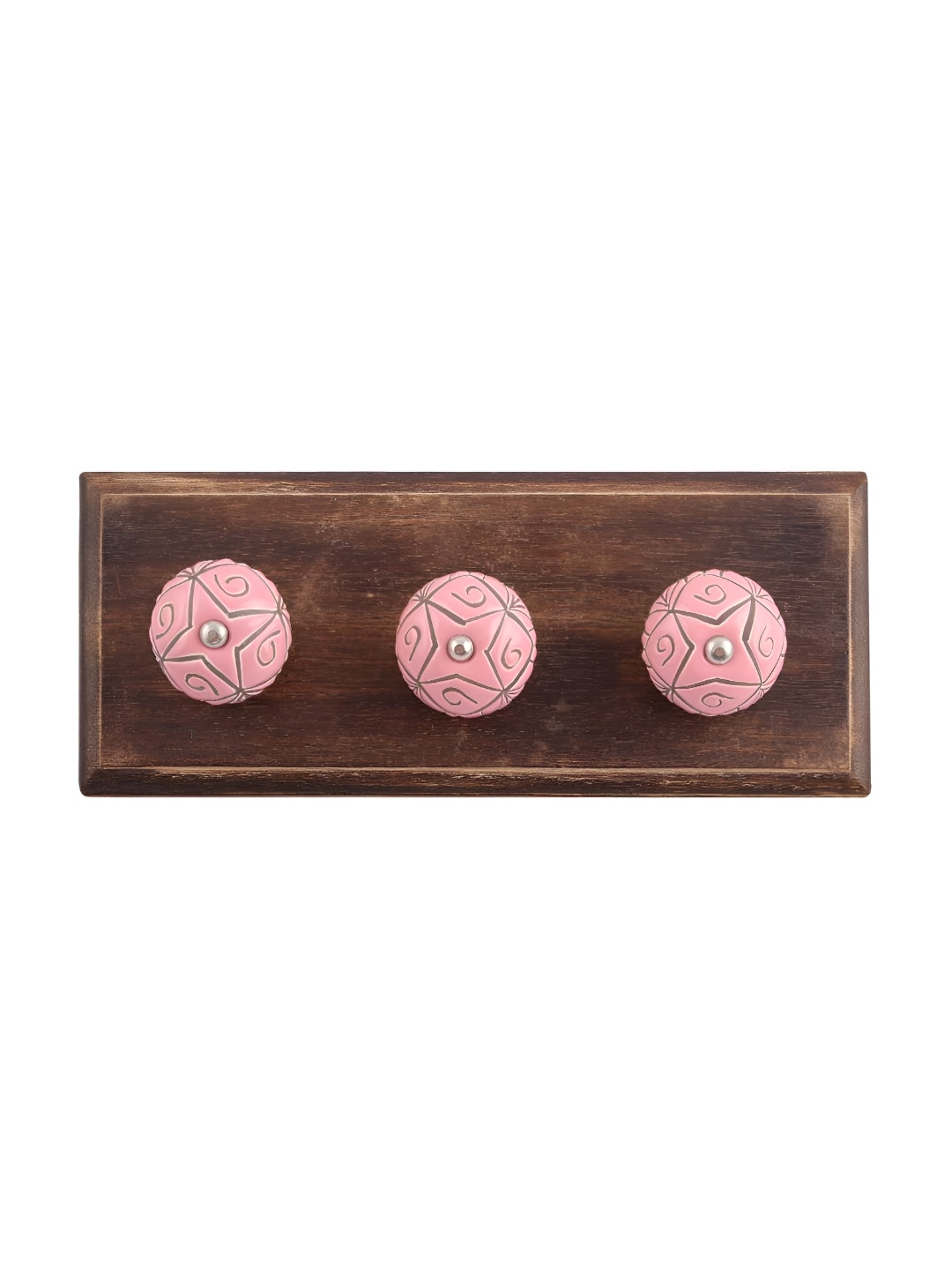 

Indianshelf Brown & Pink Floral Etched Wooden Wall Hooks Key Holders