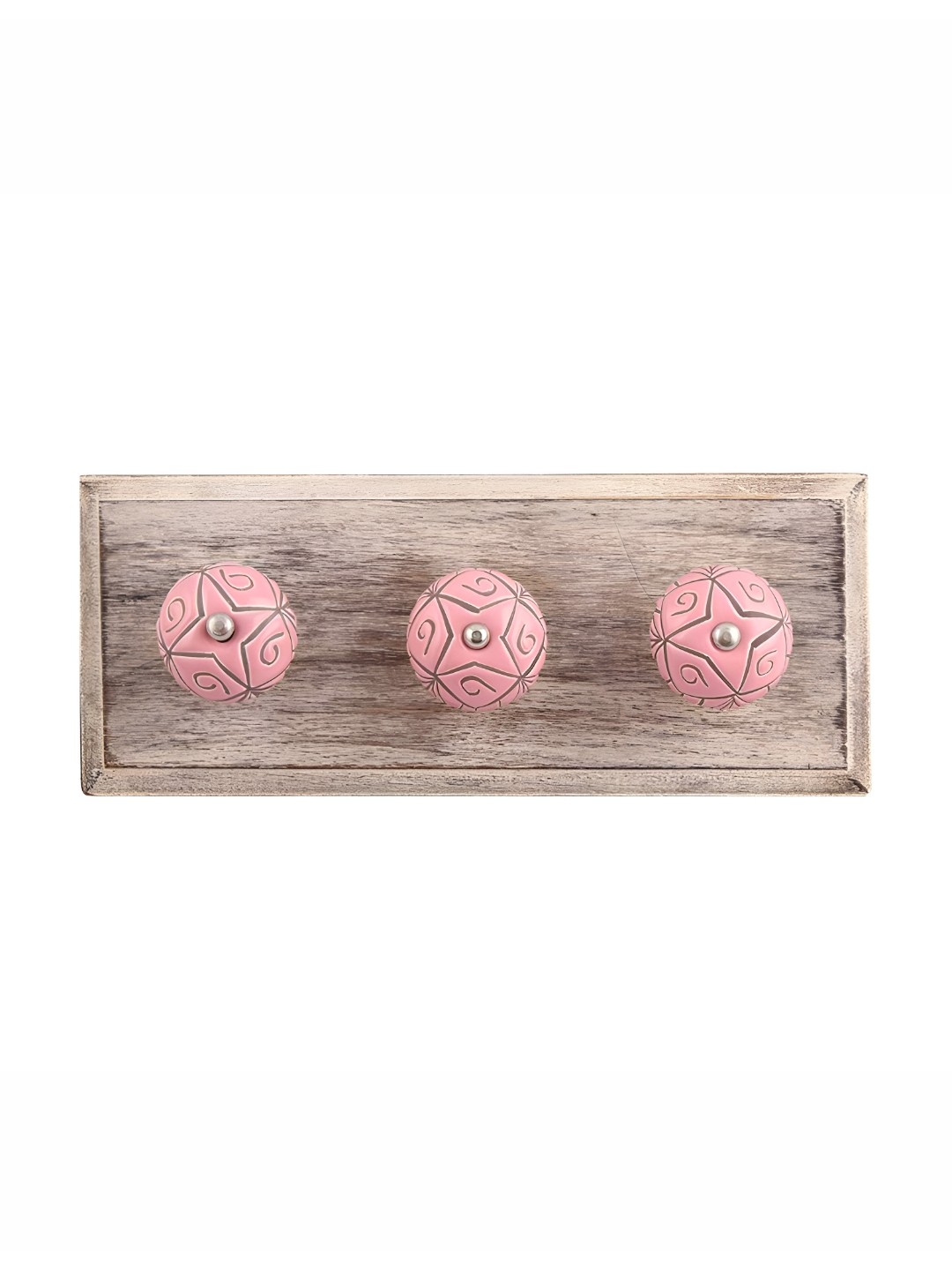 

Indianshelf Beige & Pink Floral Etched Melon Rectangle Wooden Key Holders