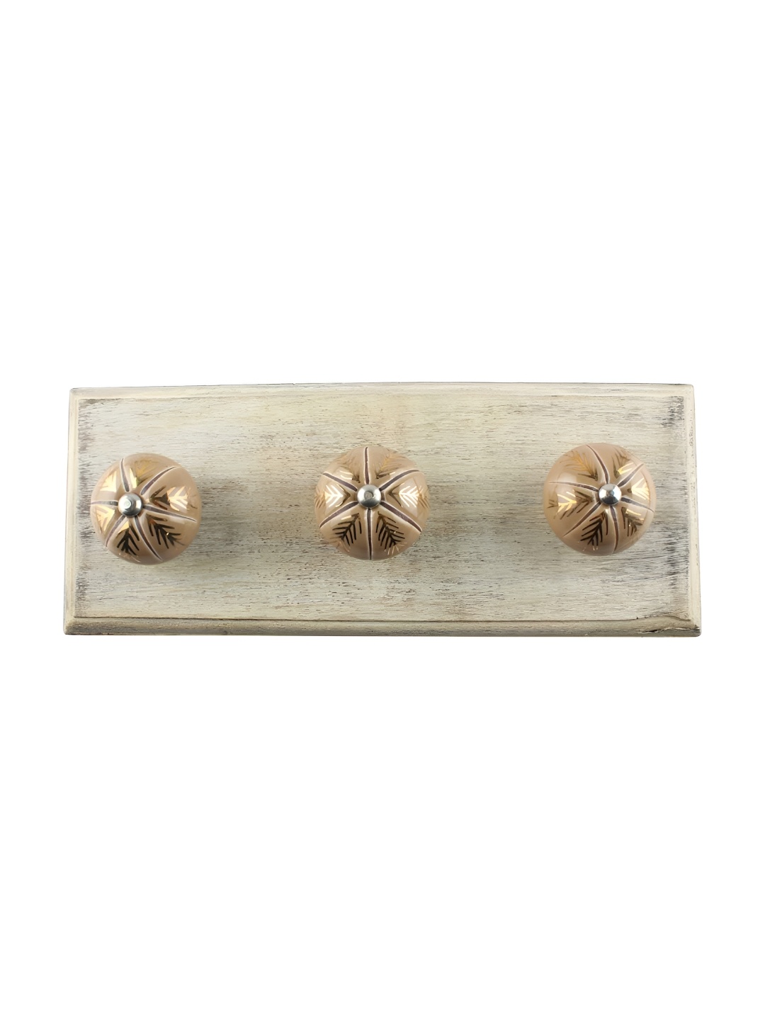 

Indianshelf Brown & Beige Floral Wooden Wall 3 Hooks Key Holder