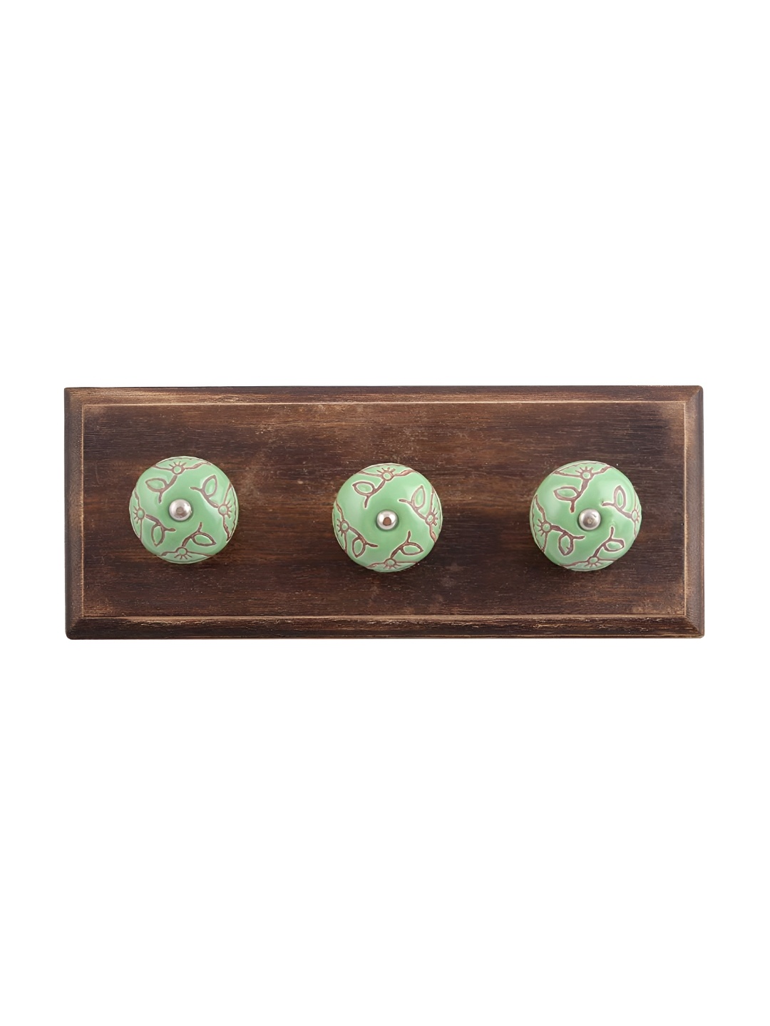

Indianshelf Green & Brown Floral Wooden Wall 3 Hooks Key Holder