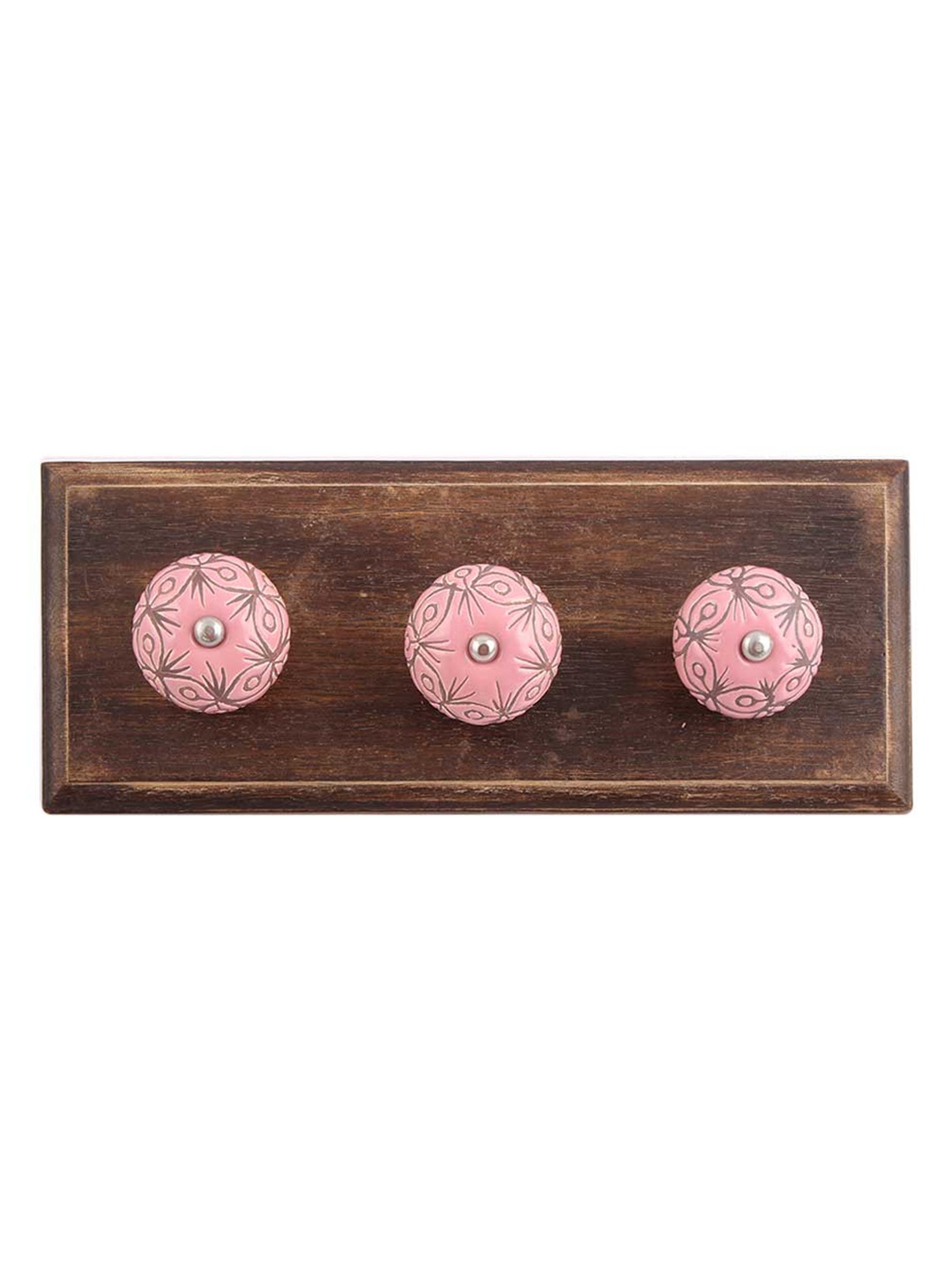 

Indianshelf Brown & Pink Floral Wooden Wall 3 Hooks Key Holder