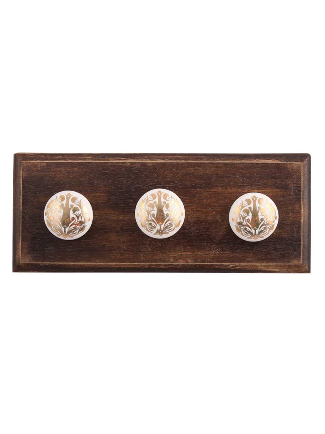 

Indianshelf Brown & Beige Floral Wooden Wall 3 Hooks Key Holder