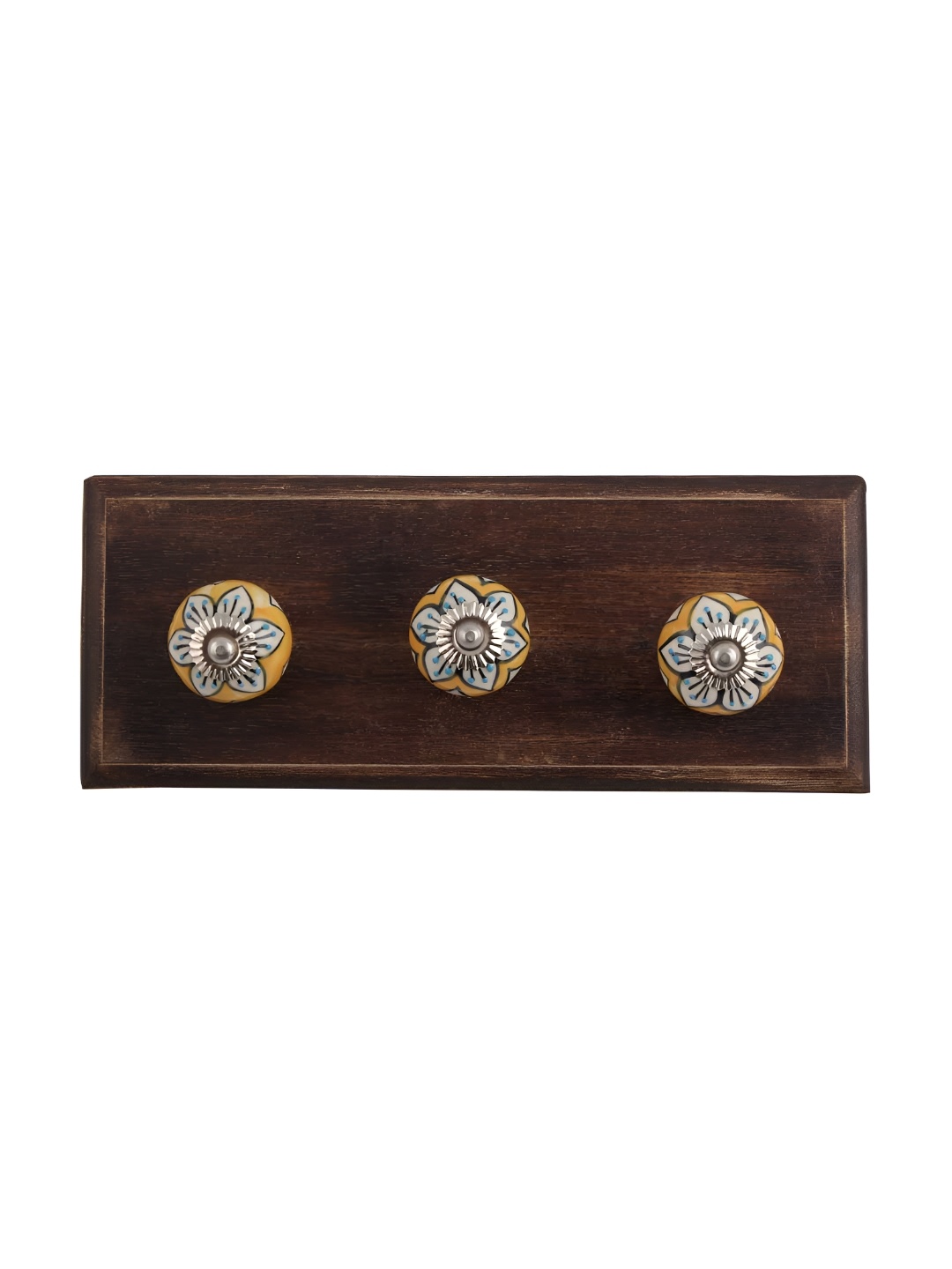 

Indianshelf Brown & Mustard Yellow Floral Wall Hooks Holder