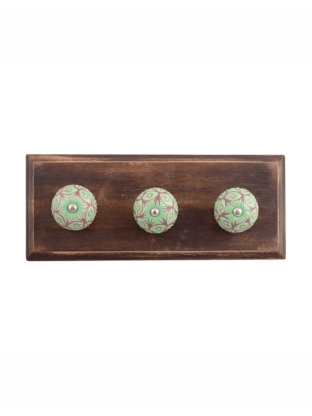 

Indianshelf Green & Brown Floral Etched Melon Rectangle Shape Wooden Wall Hook