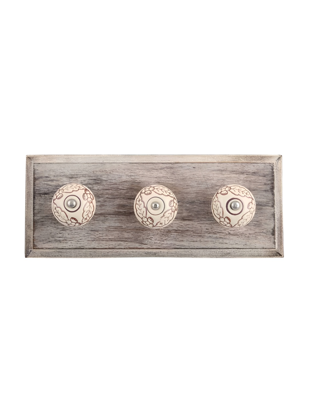

Indianshelf Beige & Cream-Coloured Leaf Etched Melon Rectangle Shape Wooden Wall Hook